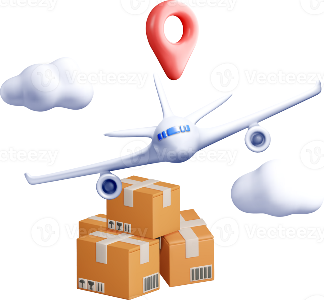 3D Airplane Delivering Packages in Transit png