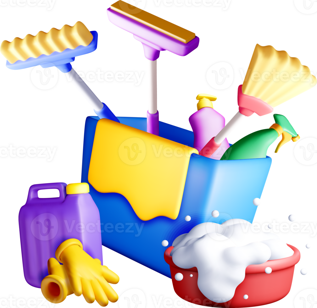 Colorful Cleaning Tools in a 3D Arrangement png