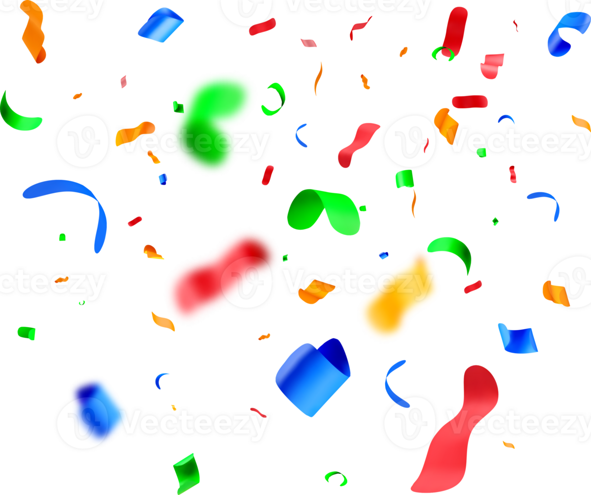 Colorful 3D Confetti Falling Across Background png