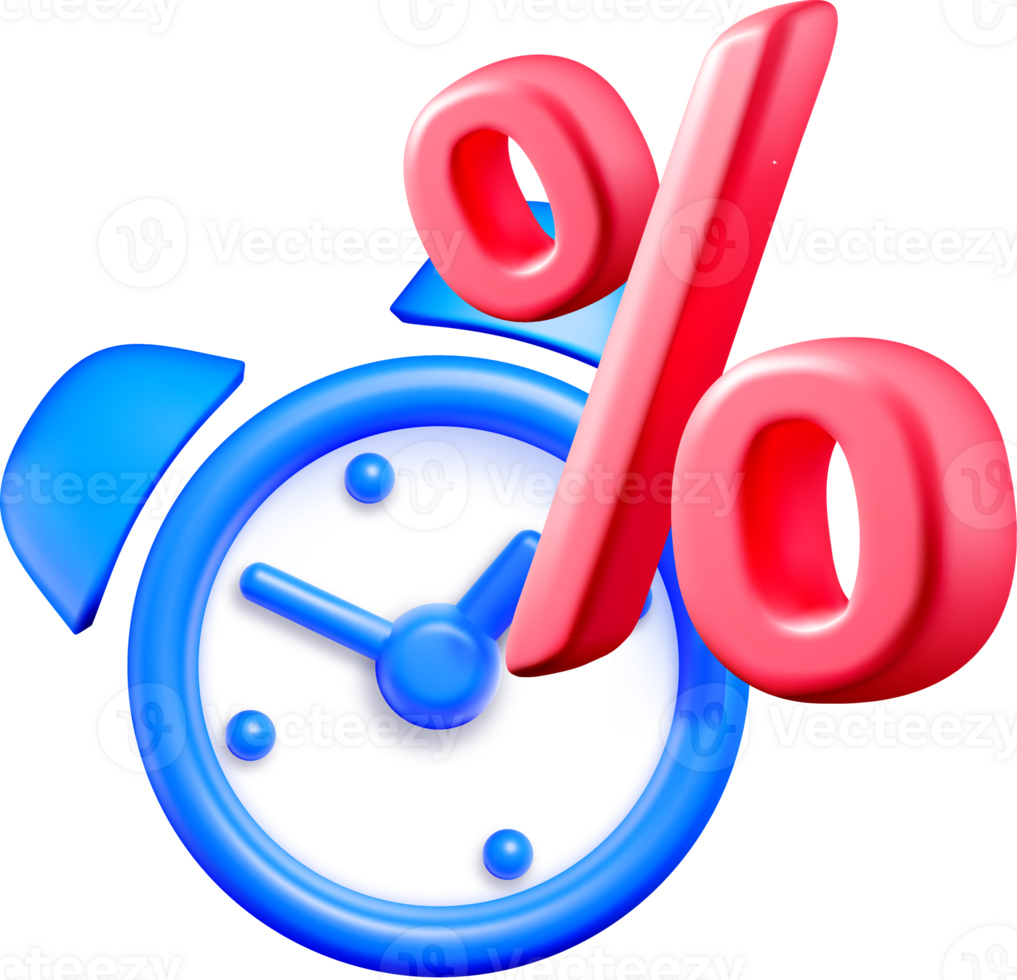 3D Alarm Clock with Percentage Symbol Design png