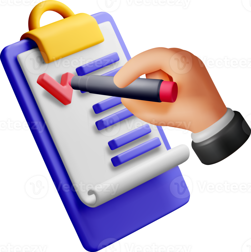 3D Hand Checking Off a List on Clipboard png