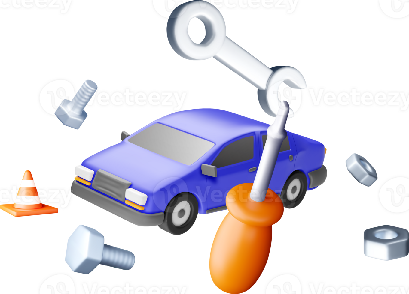 3D Car and Tools for Vehicle Maintenance png
