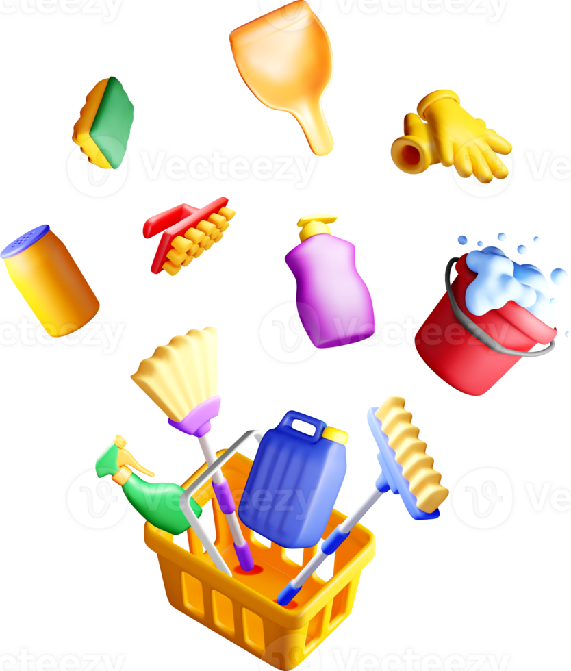 Colorful 3D Cleaning Tools and Supplies png