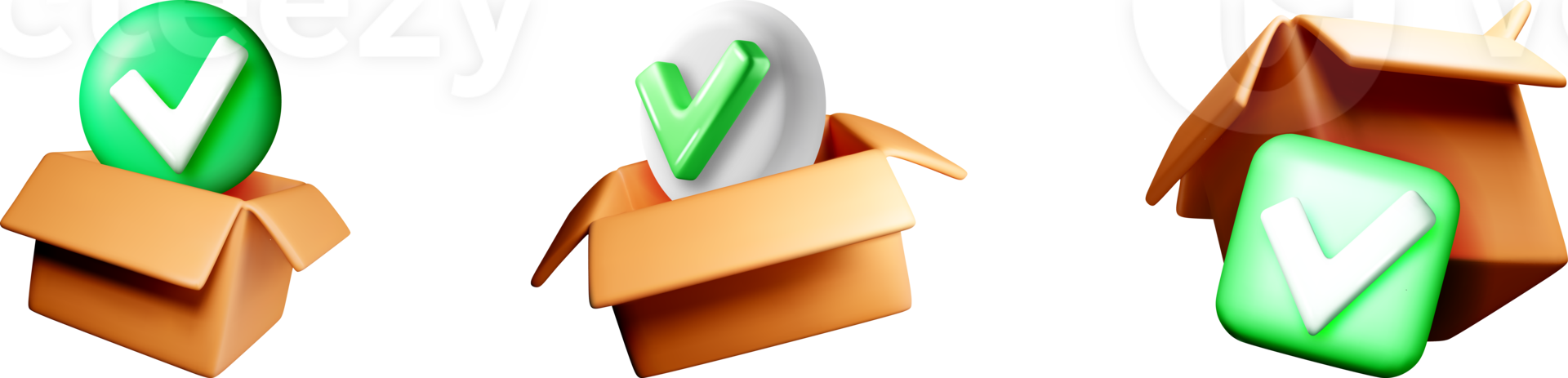 3D Checkmarks in Open Boxes Illustration png