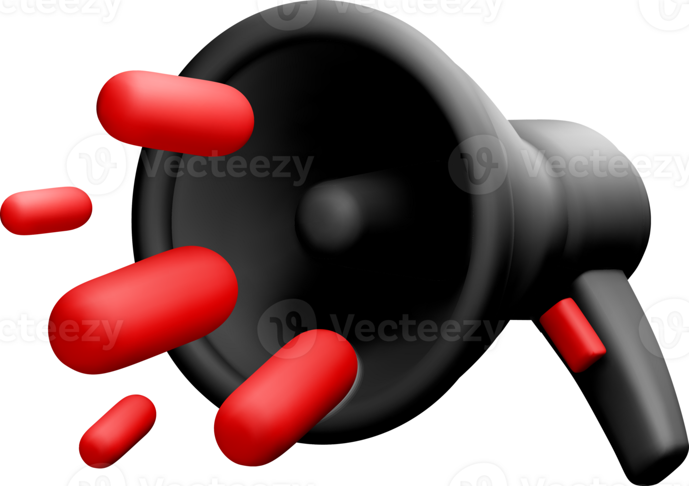 3D Megaphone with Dynamic Red Sound Waves png
