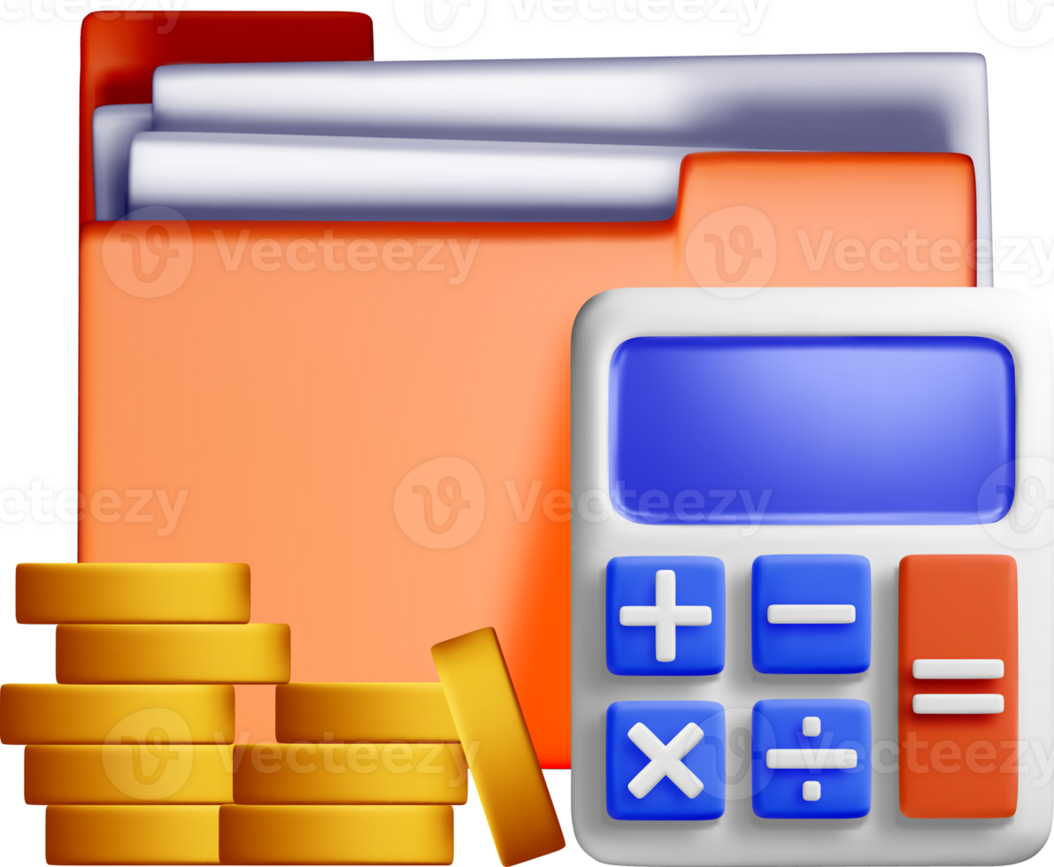 3D Calculator and Folder with Coins png