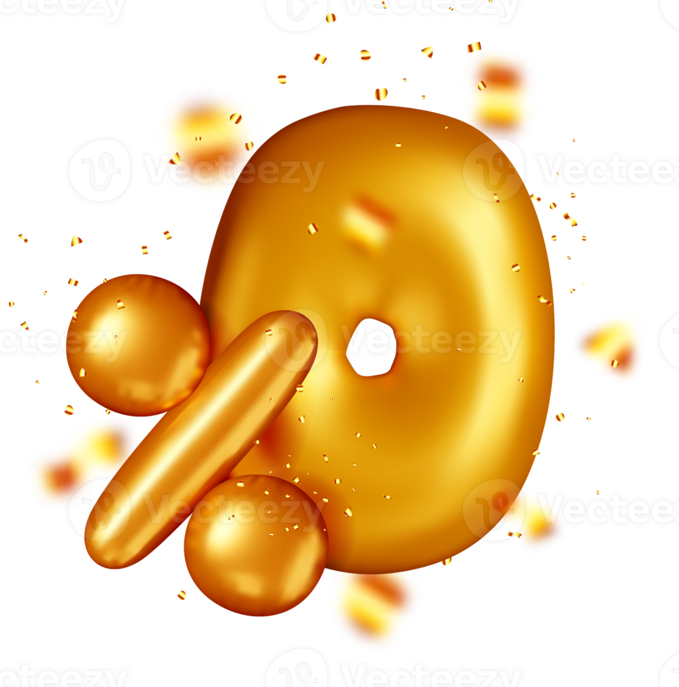 3D Golden Percentage Symbol with Sparkles png