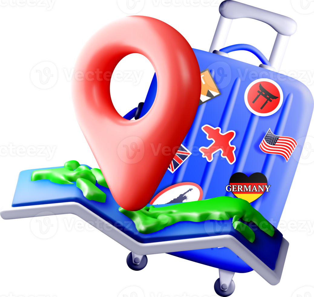 3D Travel Suitcase with Location Marker png