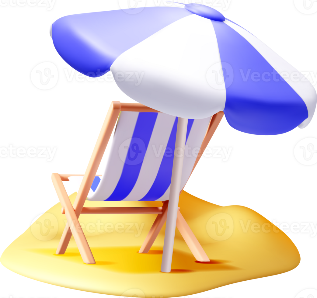 Colorful 3D Beach Chair with Umbrella png