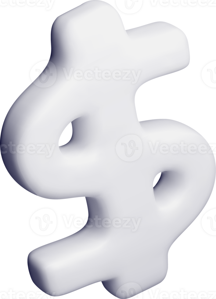 3D White Dollar Symbol for Financial Themes png