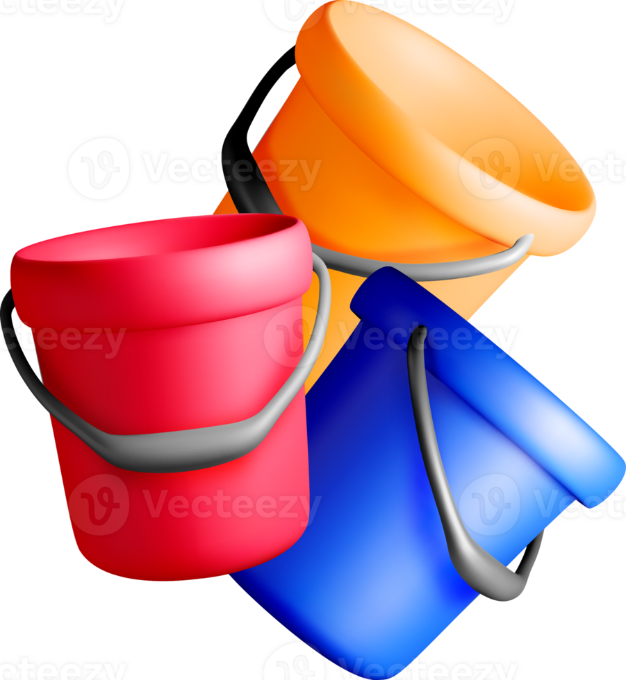 Colorful 3D Buckets Stacked Together png