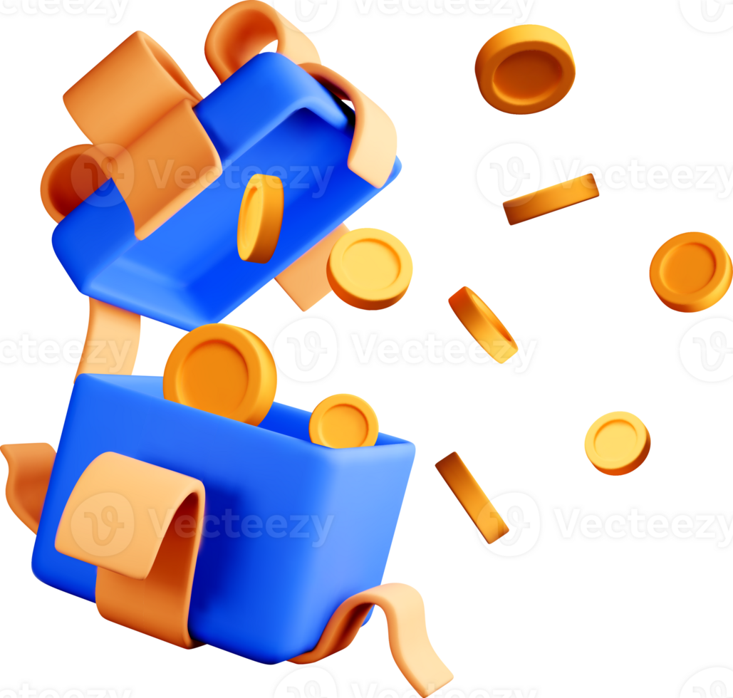 Colorful 3D Open Box with Gold Coins png