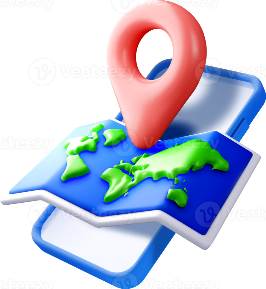 3D Mobile Map with Location Pin Design png