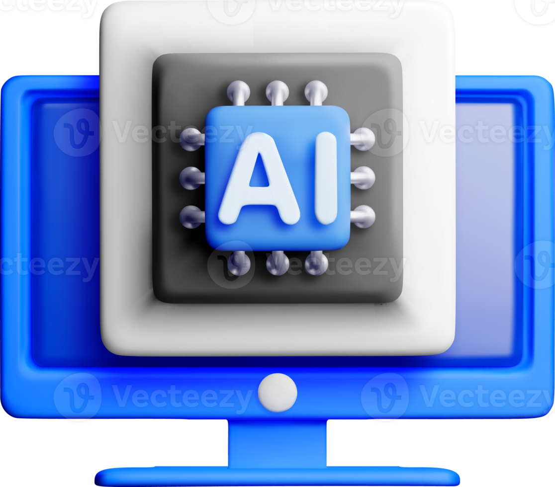 3D AI Concept with Computer and Circuit Design png