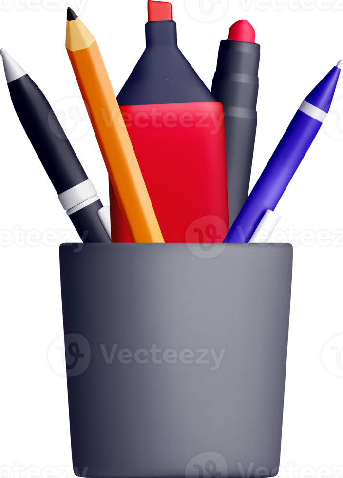 Colorful Assortment of Writing Instruments in 3D png