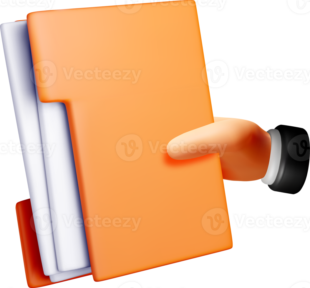 3D Illustration of a Hand Holding Folders png