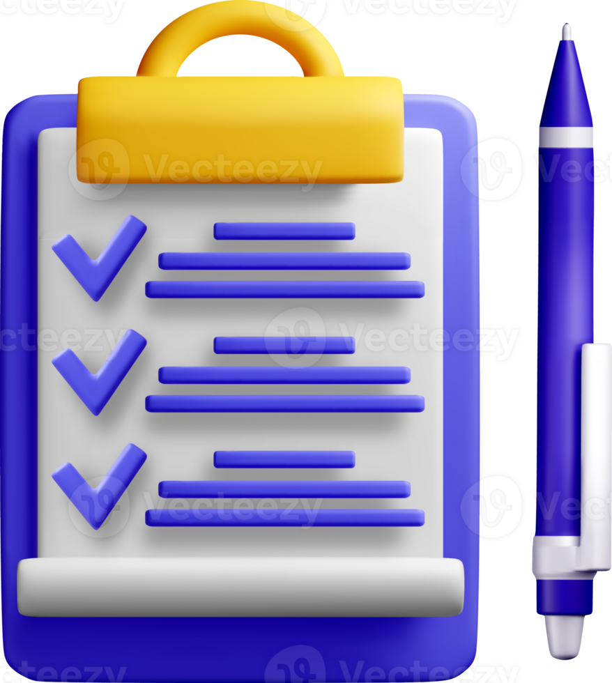 3D Checklist with Pen for Task Management png