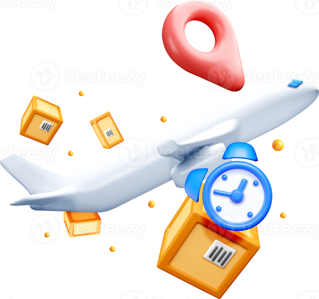 3D Airplane with Package Delivery Elements png