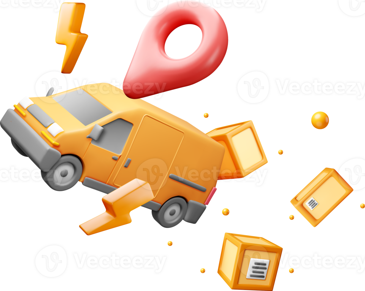 3D Delivery Van with Location Pin and Boxes png