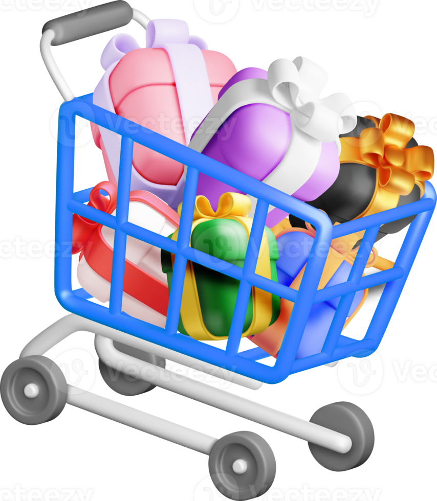 Colorful Gifts in a Shopping Cart Display png