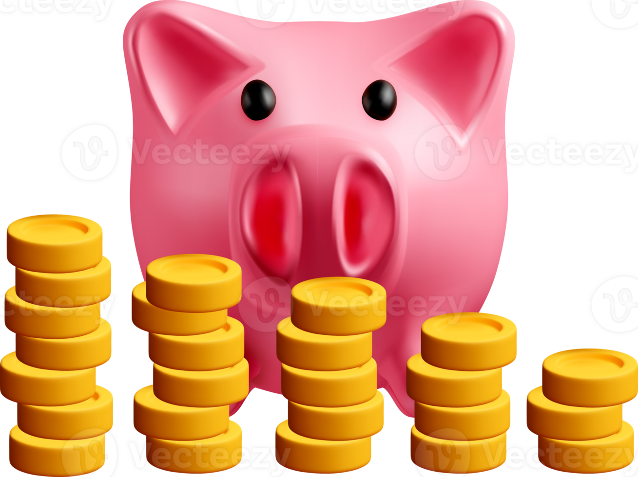 3D Piggy Bank with Stacks of Coins png