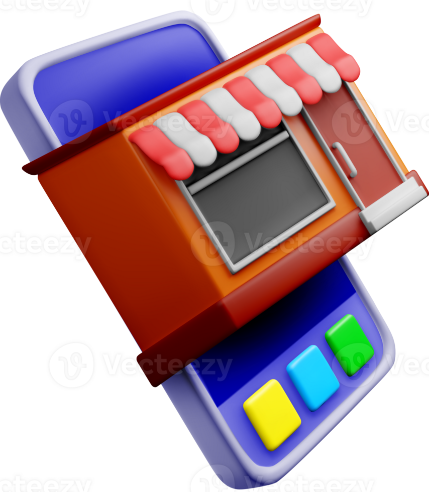 Colorful 3D Storefront on Mobile Interface png