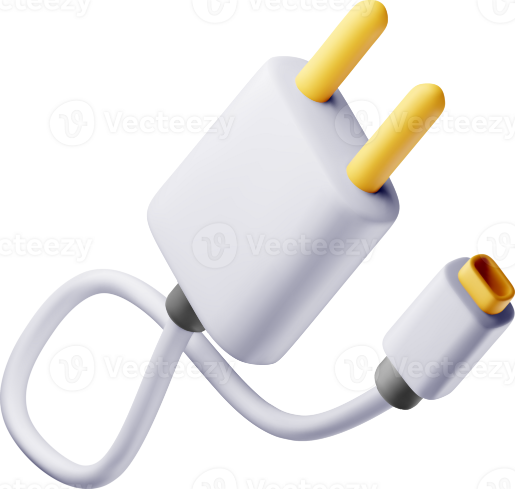 Realistic 3D Electrical Plug with Cord Design png
