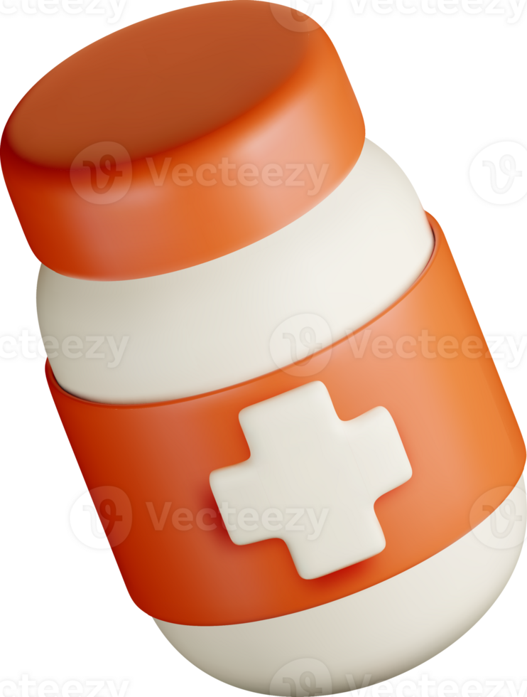 3D Medicine Bottle with Orange Lid Design png