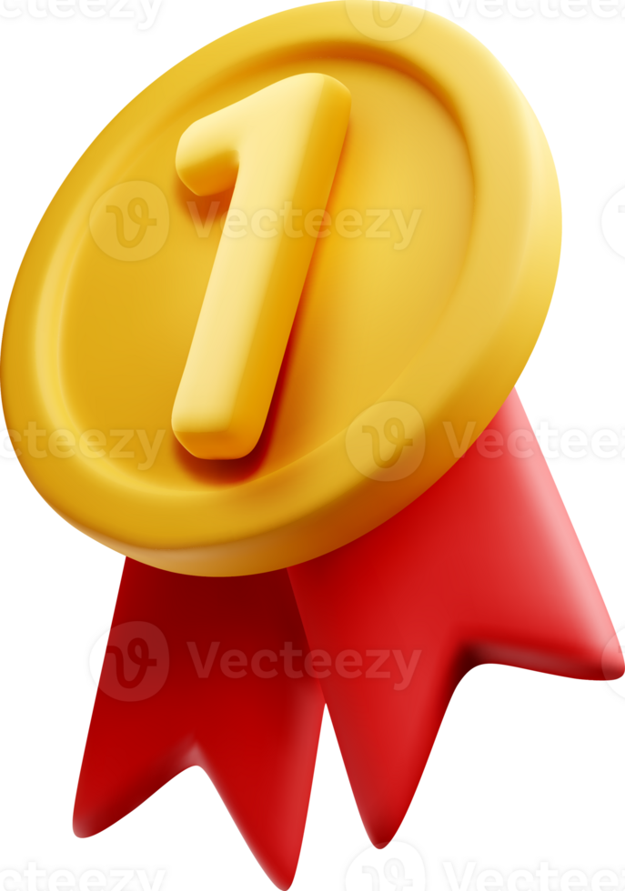 3D Golden Medal with Red Ribbon Accents png