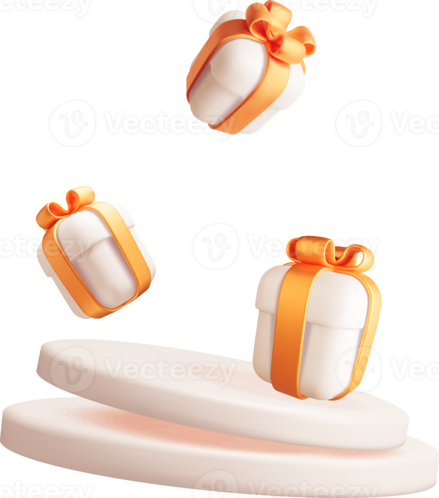 3D Floating Gift Boxes with Orange Ribbons png