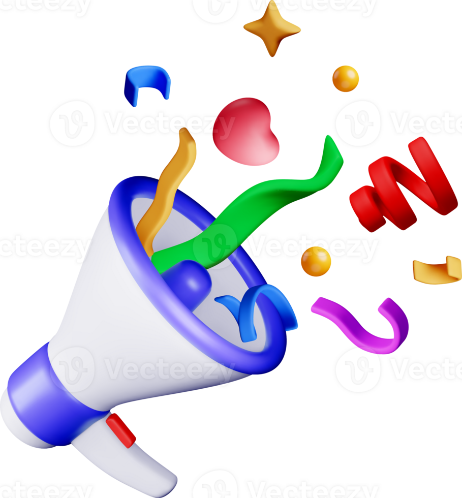 3D Megaphone with Colorful Elements and Shapes png