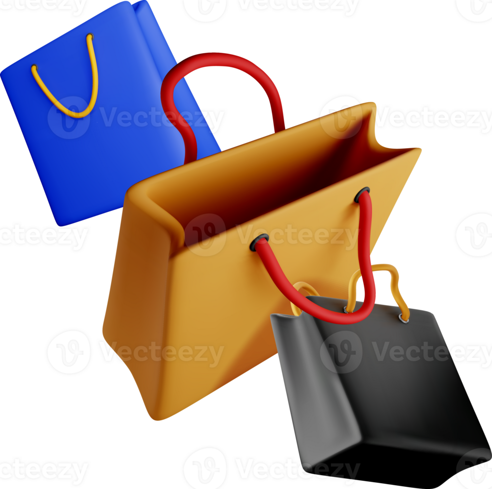 Colorful 3D Shopping Bags in Dynamic Arrangement png