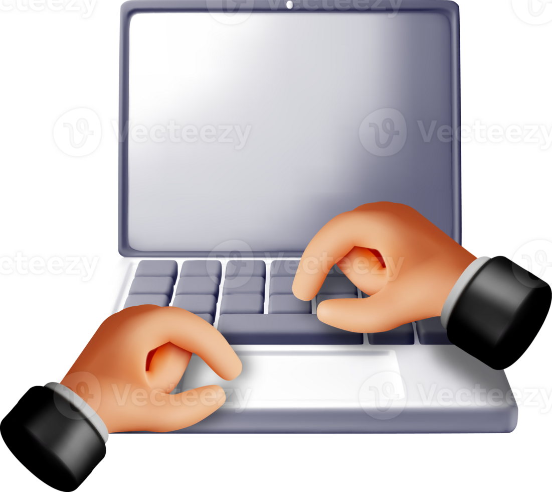 3D Rendering of Hands Typing on a Laptop png