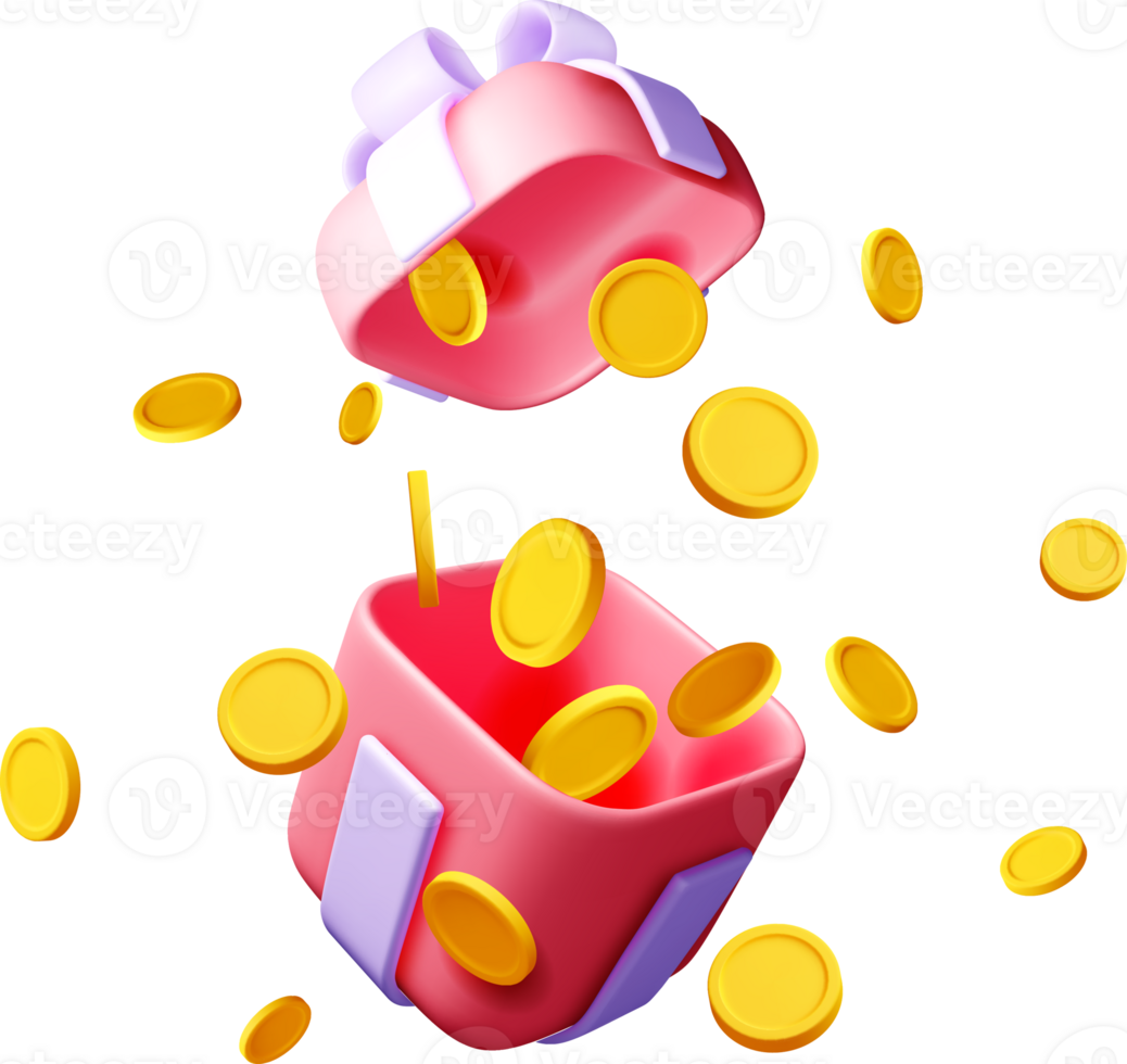 Colorful 3D Gift Box with Falling Coins png
