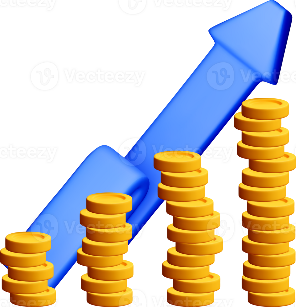3D Financial Growth with Rising Coins png