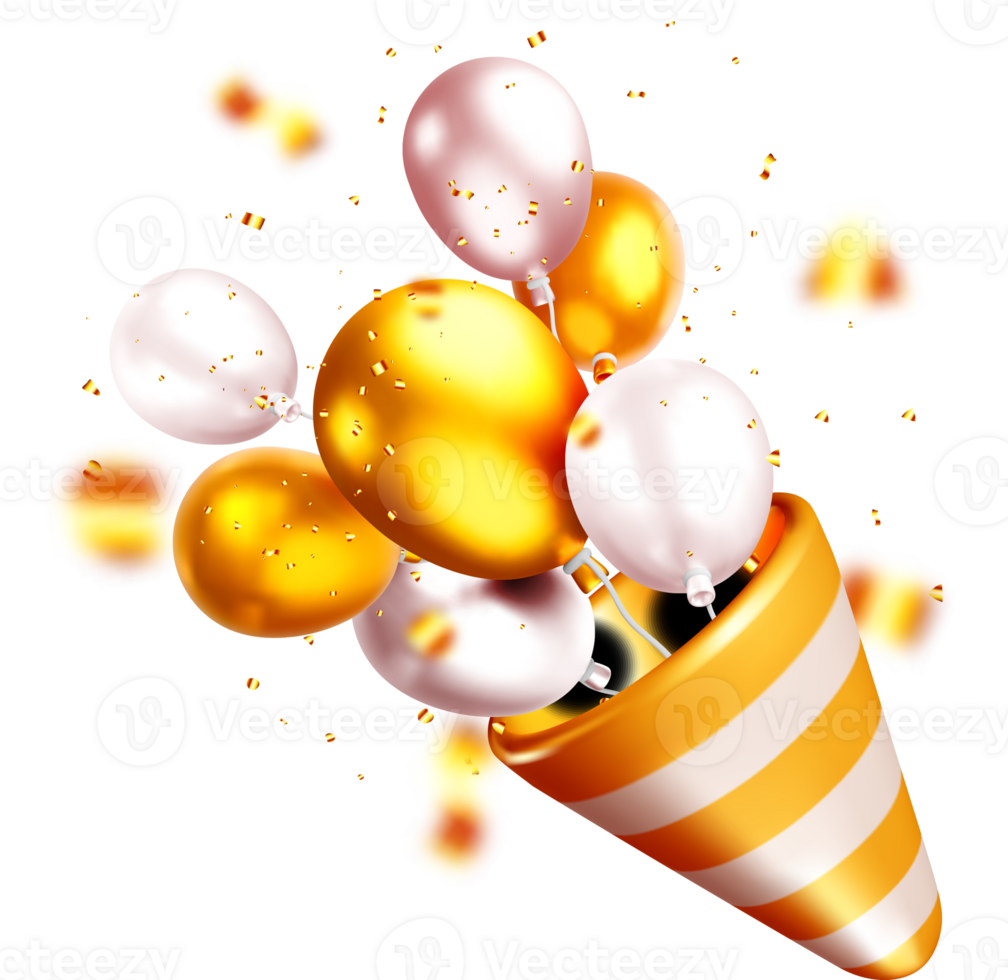 Colorful 3D Balloons Bursting from a Cone png