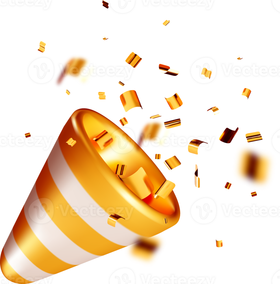 Festive 3D Cone with Golden Confetti Burst png