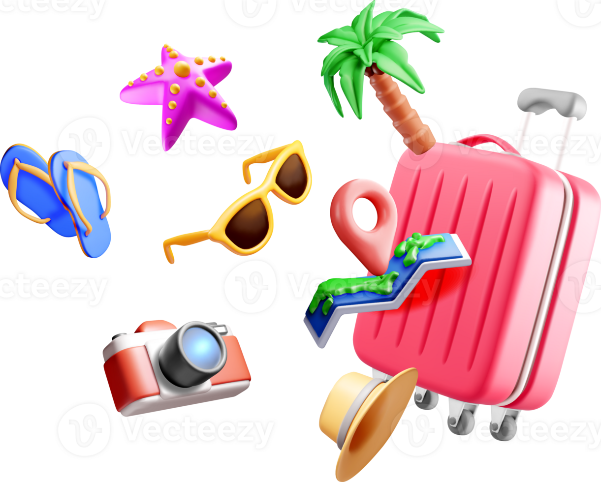 Colorful 3D Travel Icons for Vacation Fun png