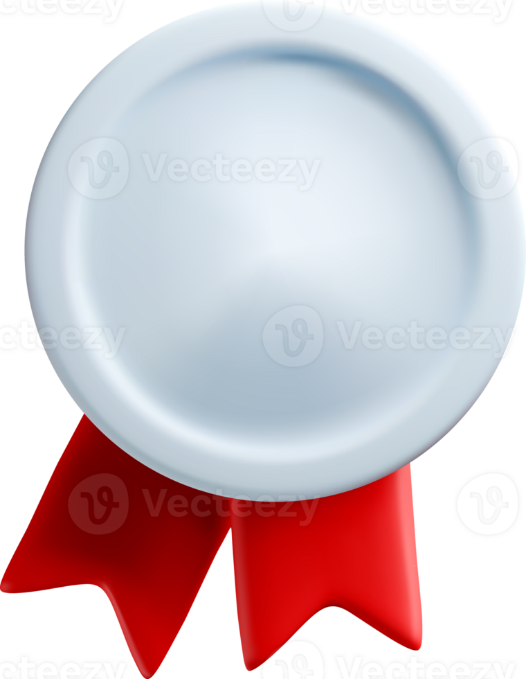 3D Metallic Seal with Red Ribbon Design png