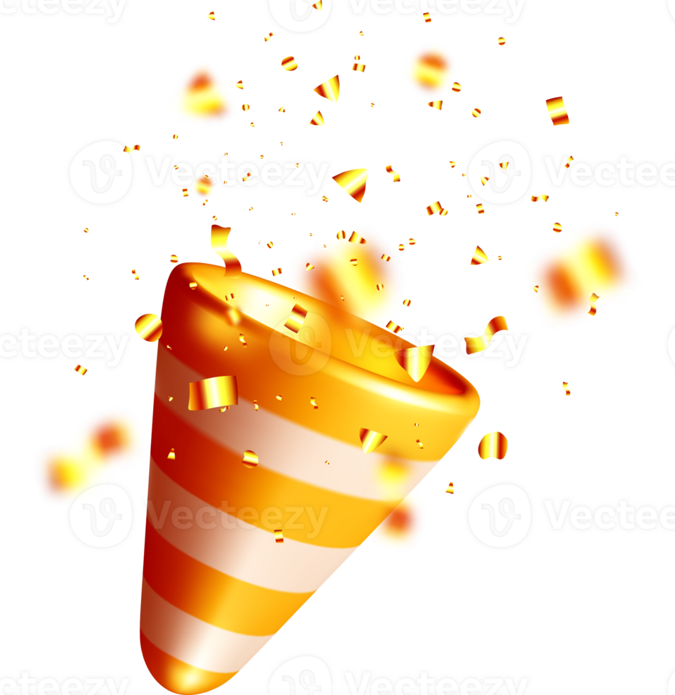 Festive 3D Party Cone with Confetti Burst png