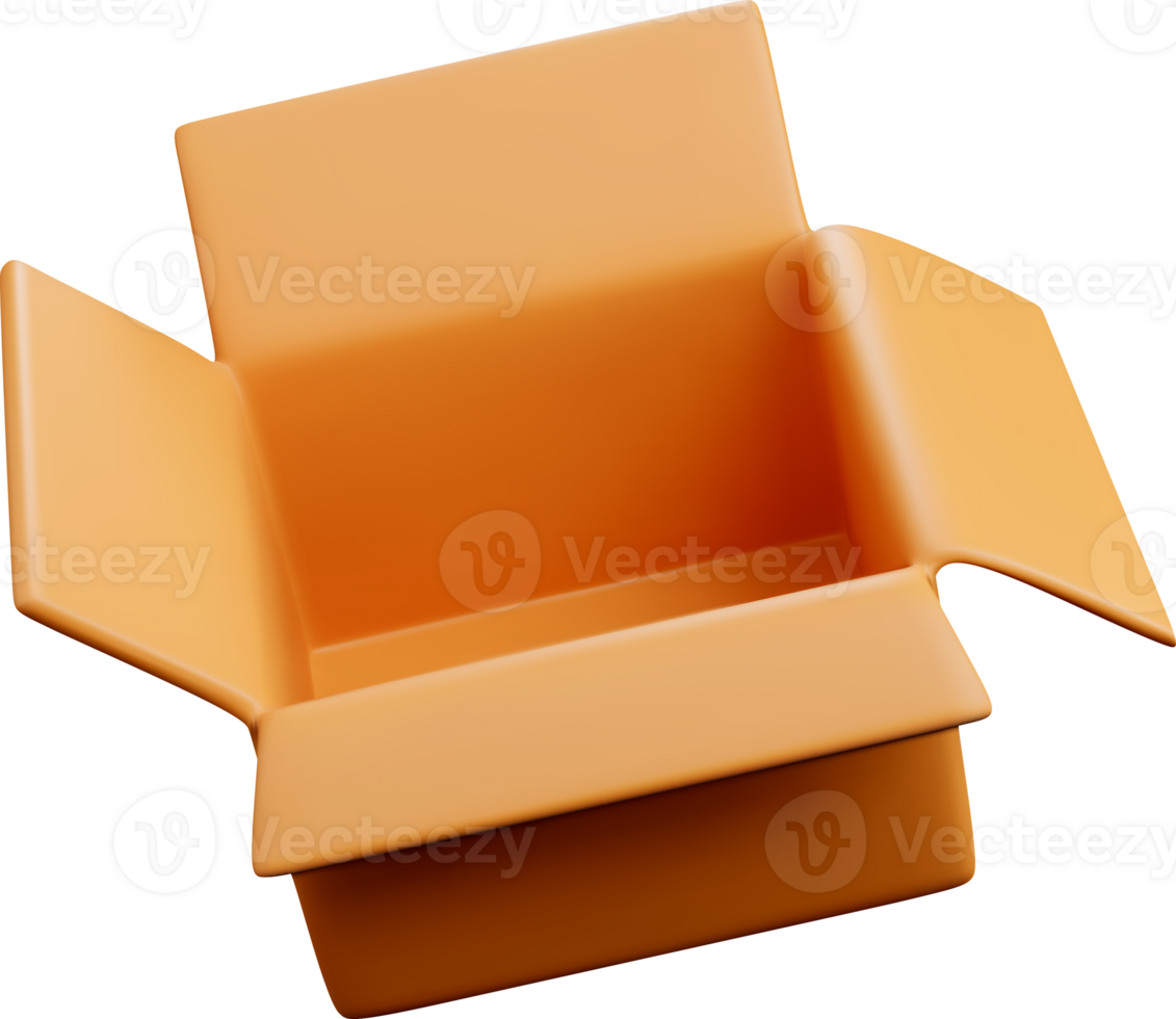 Open 3D Orange Box with Flaps png