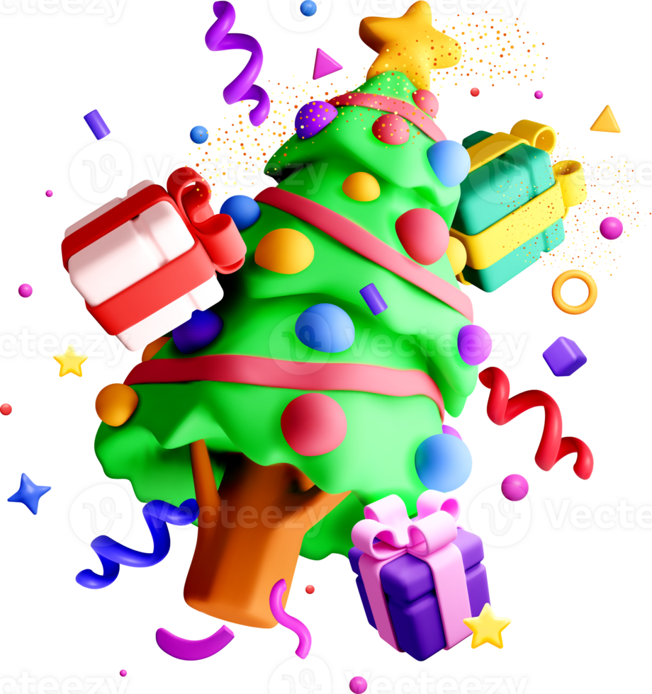 Colorful 3D Christmas Tree with Gifts png
