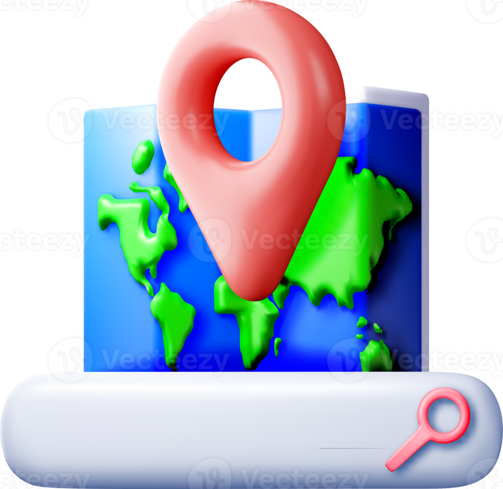 3D Map with Location Pin and Search Element png