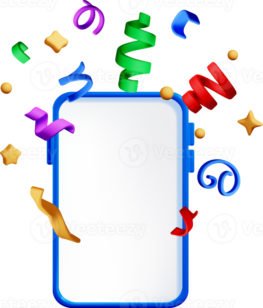 3D Smartphone Surrounded by Colorful Confetti png
