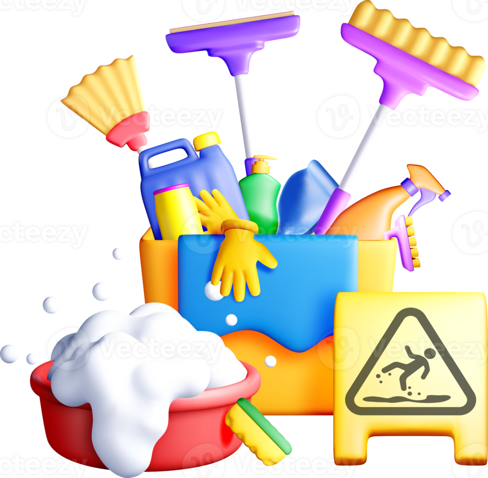 Colorful Cleaning Supplies in 3D Arrangement png