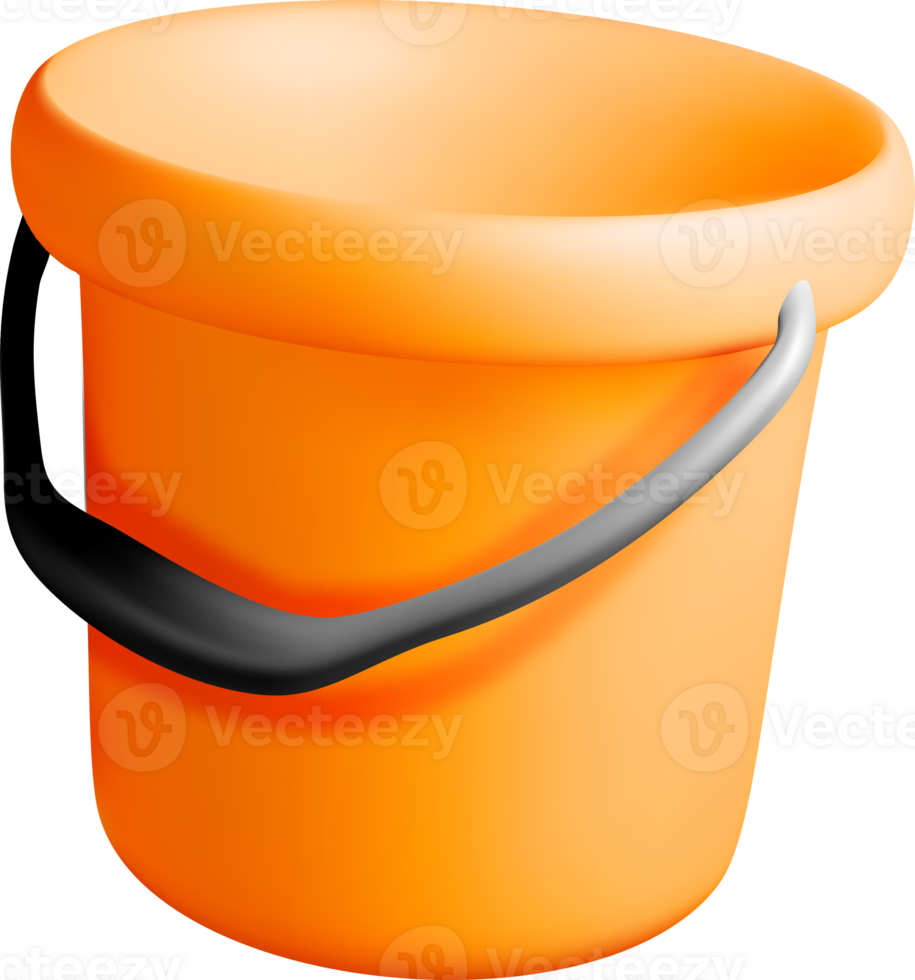 Bright Orange 3D Bucket with a Handle png