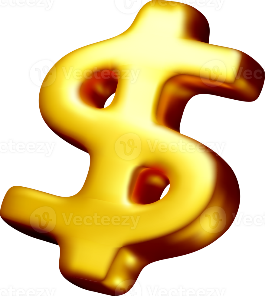 3D Golden Dollar Sign Rendered in High Detail png