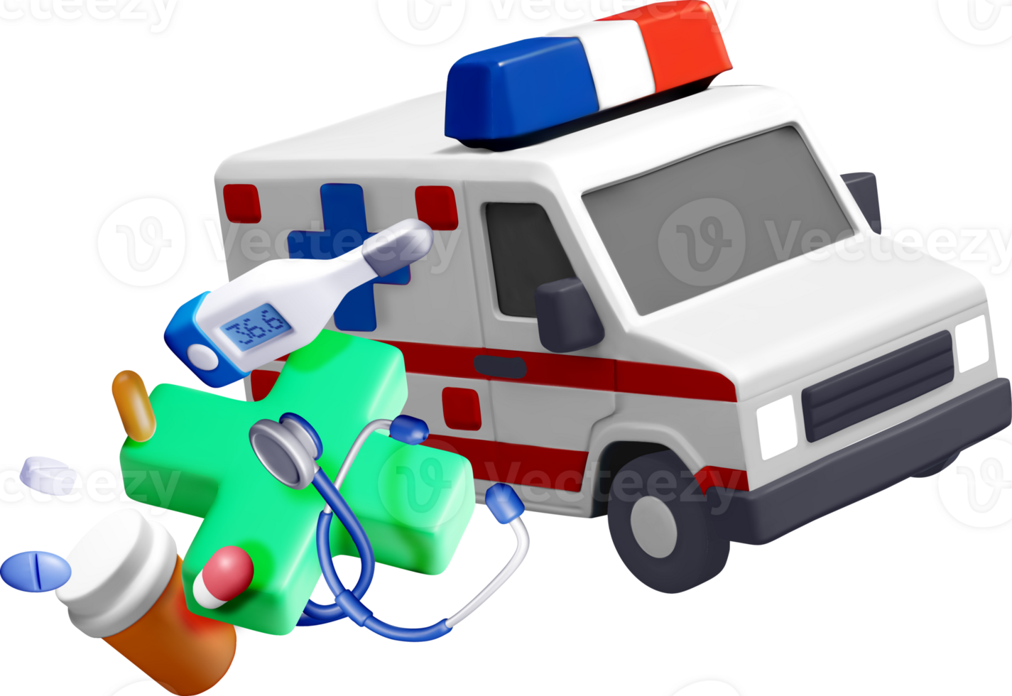3D Emergency Vehicle with Medical Supplies png