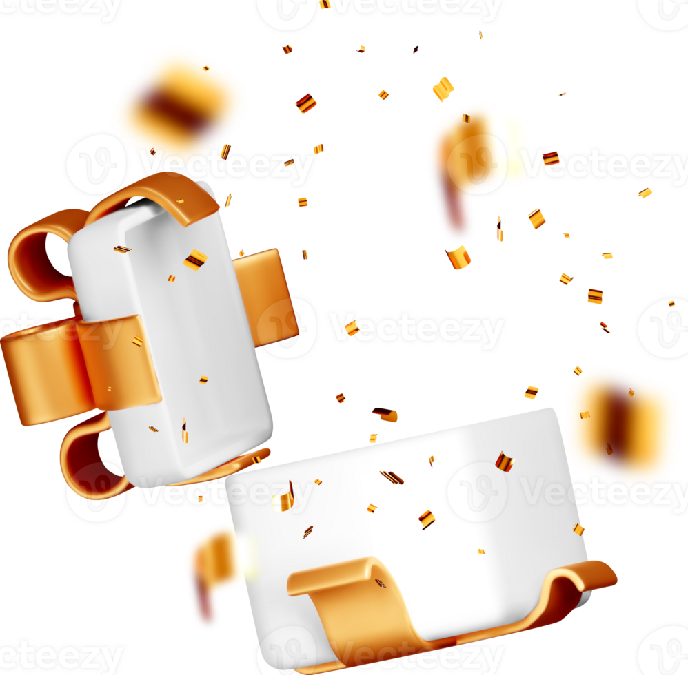 3D Floating Gift Box with Confetti Explosion png