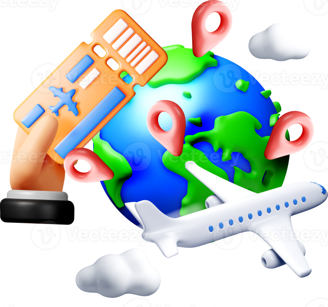 3D Travel Concepts with Tickets and Globe png
